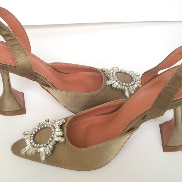 Taupe Satin Slingback Pumps irn Style of Begum Pump NOT Amina Muaddi - Picture 4 of 6